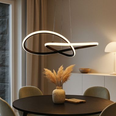 Lampada a sospensione LED, alluminio, nera, curva, D 50 cm