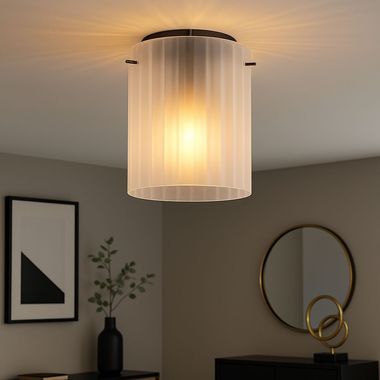 Plafonnier, métal gris, verre satiné, H 23 cm