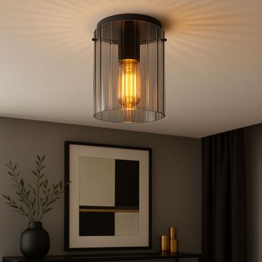 Deckenleuchte, Deckenlampe, Glas, rauch, grau, H 23 cm