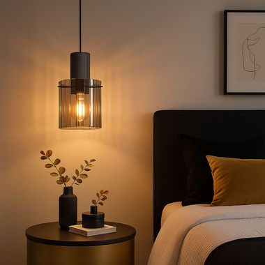 Pendant light, hanging lamp, smoke-coloured glass, H 120 cm