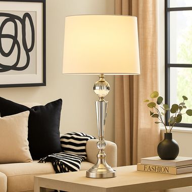 Lampe de table, nickel, cristaux K5, H 66 cm