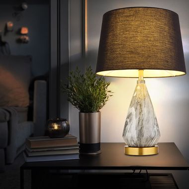 Tischleuchte, Metall, Textil, messingfarben, H 54 cm