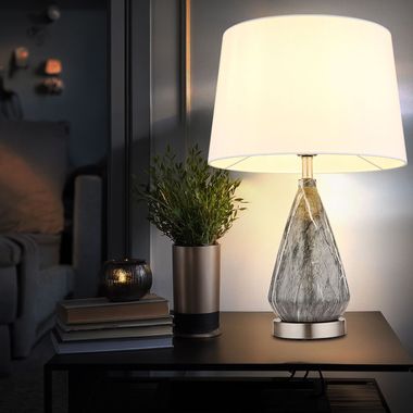 Lampe de table, aspect marbre, blanc, textile, H 54 cm