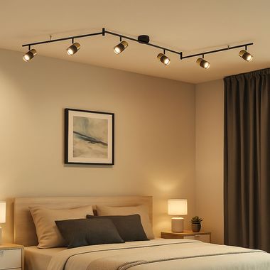 Deckenleuchte, Schwarz-Kupfer, Spots verstellbar, L 180 cm