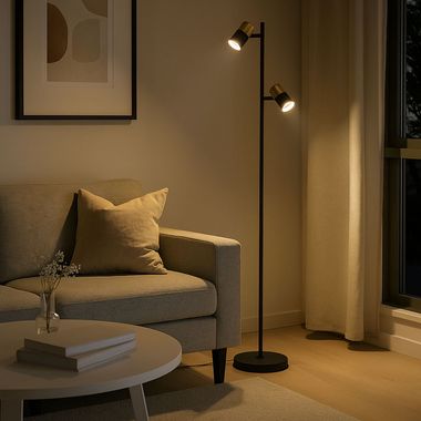 Floor lamp, metal, matt black, foot pedal switch, H 154 cm