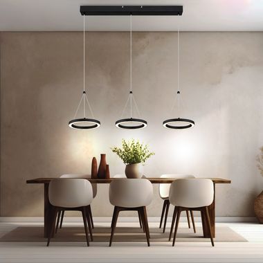 LED pendant light, memory function, black, opal, H 120 cm