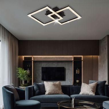 Lampa sufitowa LED, kryształy, ruchoma, czarna, L 52 cm