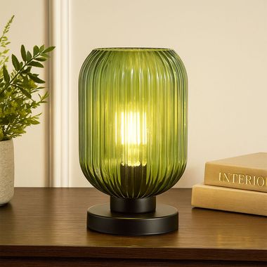 Lampe à poser, métal, noir, verre vert, E27, H 24 cm