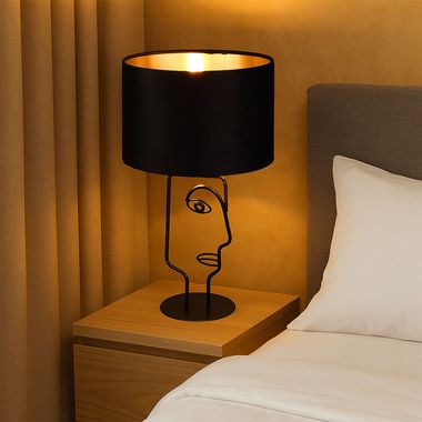 Lampe à poser, métal, noir, tissu, design visage, H 42cm