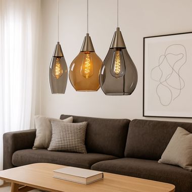 Pendelleuchte, Metall, Glas, 3-Flammig, H 150 cm