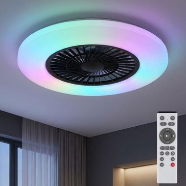 LED Deckenventilator, schwarz, dimmbar Fernbedienung, D 59,5 cm