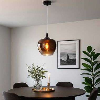Pendant light, copper glass, black-chrome, H 120 cm