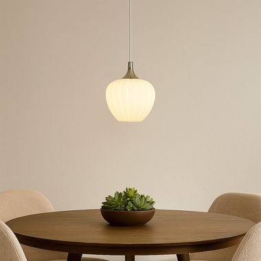Pendant light, white fluted glass, H 120 cm