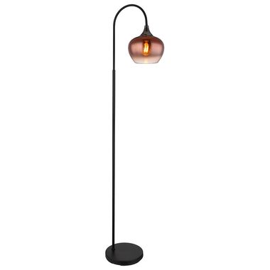 Stehleuchte, gebogen, Glas kupfer, schwarz, H 150 cm