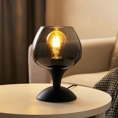 Lampada da tavolo, vetro fumé, nero opaco, H 20,5 cm