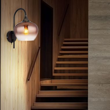 Lampa ścienna, czarny metal, miedziane szkło, wys. 32 cm