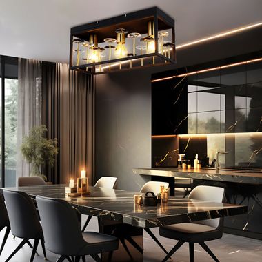 Deckenleuchte, Kristall, Glas rauch, schwarz gold, L 45 cm