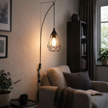 Pendant light, black metal mesh, L 245 cm