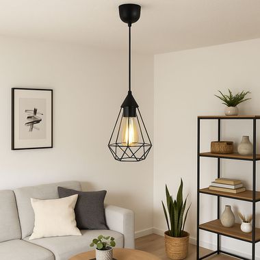 Hängeleuchte, Gitter, Metall, schwarz, H 120 cm