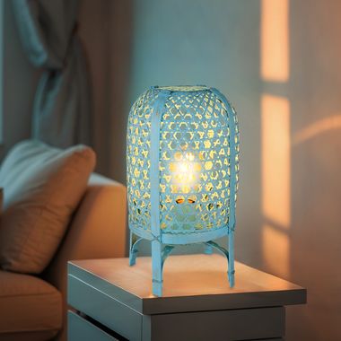 Lampe à poser, métal, maille de bambou, bleui, H 37 cm