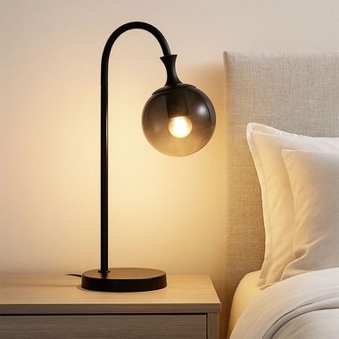 Table lamp, black metal, smoked glass, H 57.5 cm