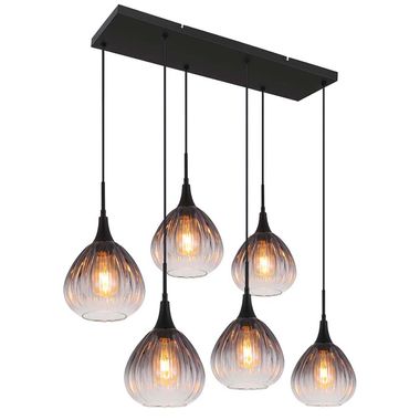 Pendant lamp, black metal, smoke-colored glass, H 120 cm