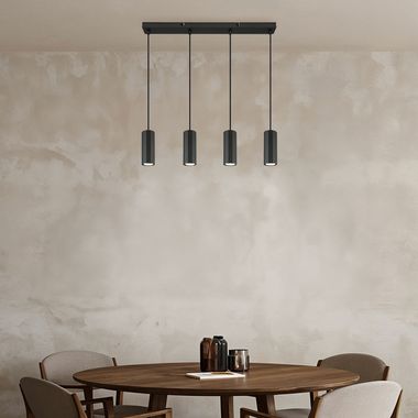 Lampe à suspendre, métal, noir, 4 flammes, H 120 cm