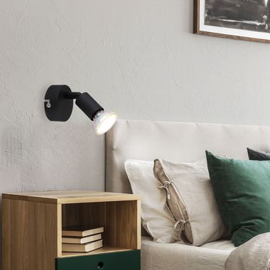 Wall light, black metal, movable spot, H 8.5 cm