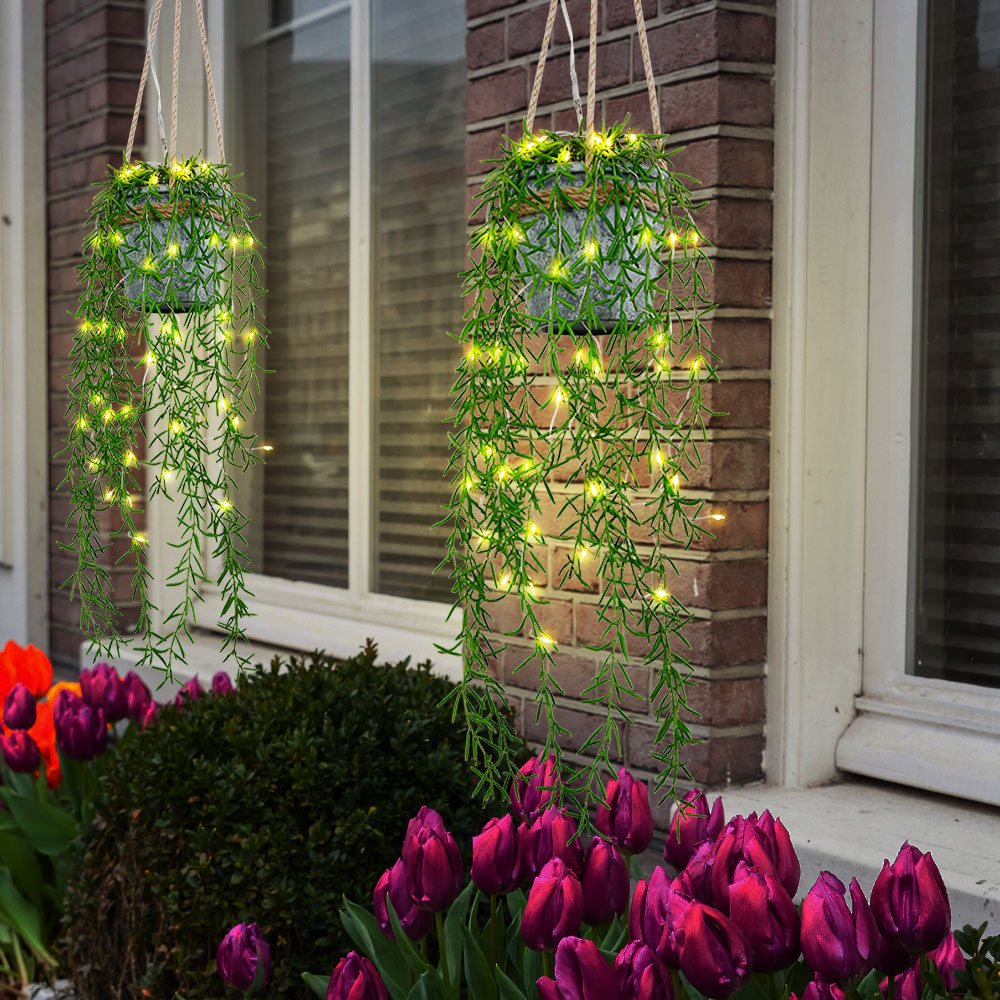 2x LED Solarleuchte, Kunstpflanze, Hanfseil, grn, H 90 cm | ETC Shop