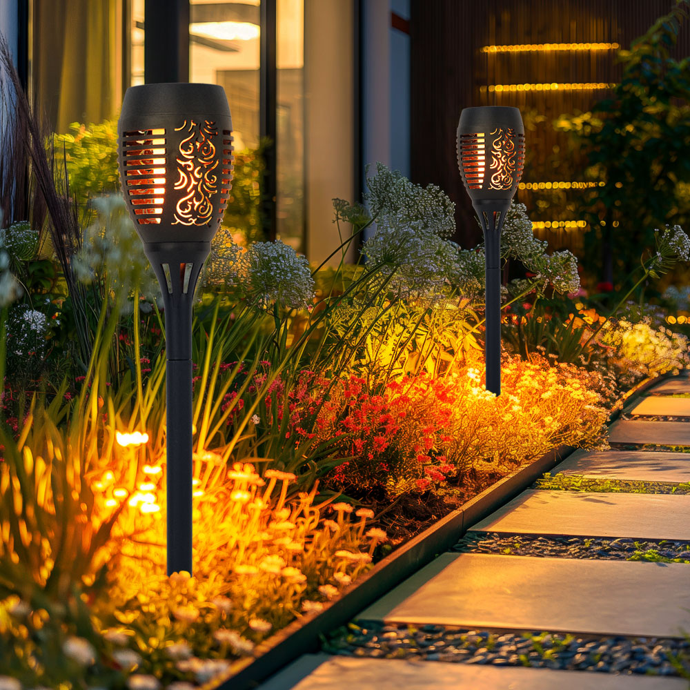 Solar light fire effect solar torch flame effect garden light black torch plastic LED bulb orange H 50 cm set of 6 ETC Shop lamps furniture technology household. All from one
