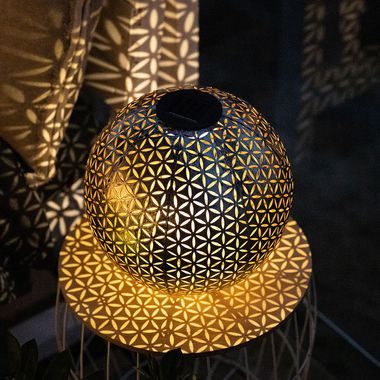 Lampada a spina solare a LED, sfera, grigio argento, oro, 27 cm