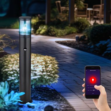 RGB LED floor lamp, sensor, black, app control, H 80 cm
