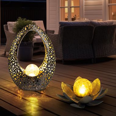 Lot de 2 lampes solaires LED ovales, fleur de lotus