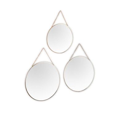 Set of 3 wall mirrors. Gold frame, D 25cm, 30cm, 35cm