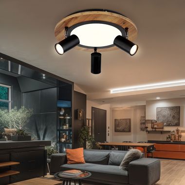 [Bundle] LED ceiling light, wood, 3 levels, spots movable, D 40 cm