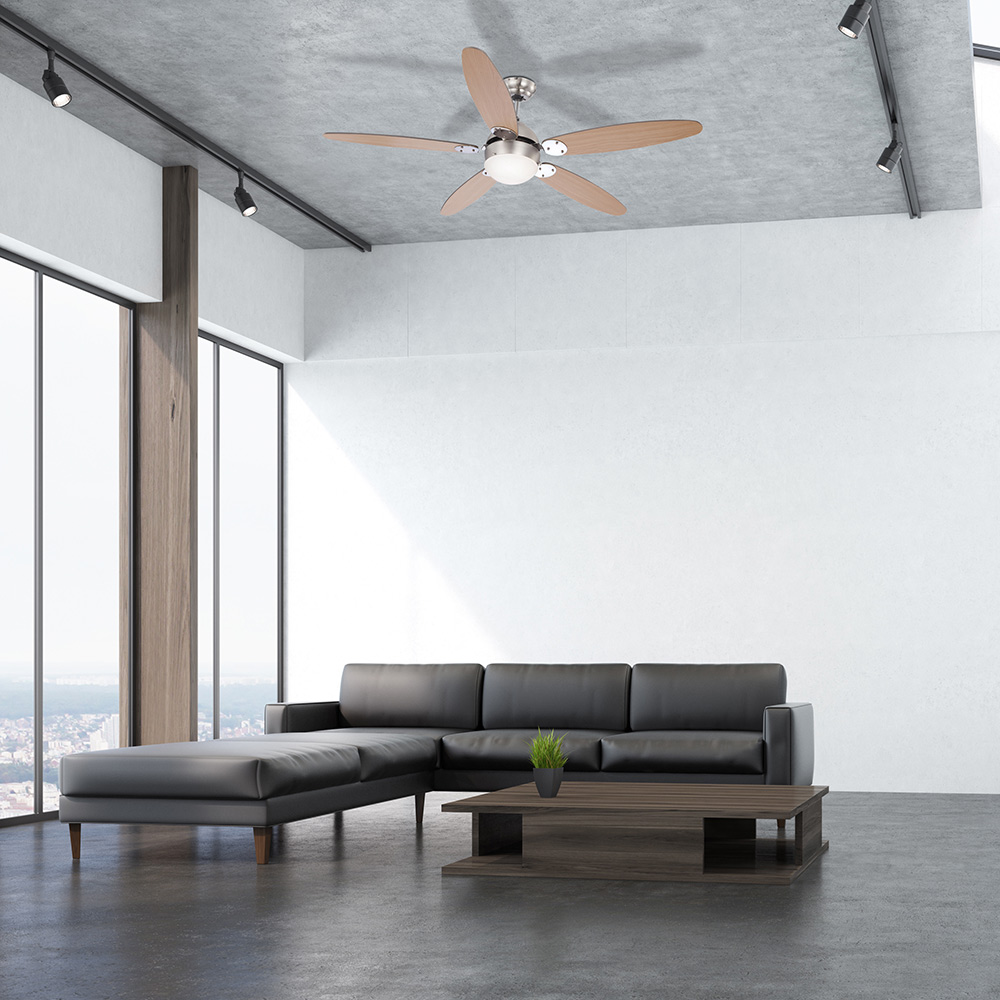 CASAFAN Deckenventilator Mit Beleuchtung Und Fernbedienung Helico Paddel Chrom Buche