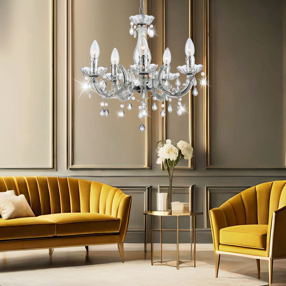 VidaXL Kronleuchter Mit Kristallperlen - Goldene Deckenlampe Mit 8x E14 Fassungen