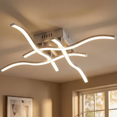 Plafonnier LED, argent blanc, vagues, L 55 cm