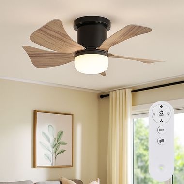 LED Deckenventilator, Holzoptik, Fernbedienung, D 40 cm