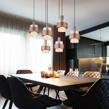 Lampa wisząca, metal, bursztynowe szkło, 6 żarówek