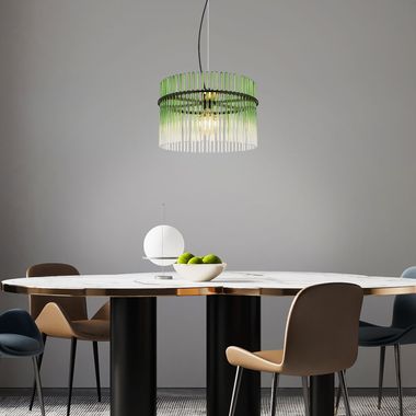 Pendelleuchte, Metall, Glas grün, klar, D 40 cm