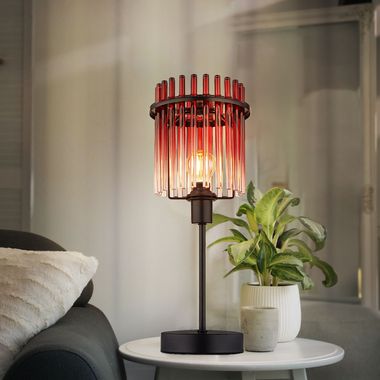 Table lamp, metal, red glass, H 37.5 cm