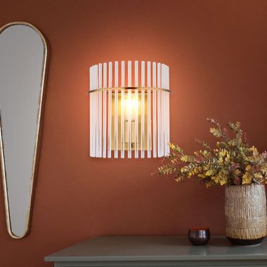 Wall light, glass rods, gold, clear opal, H 26 cm