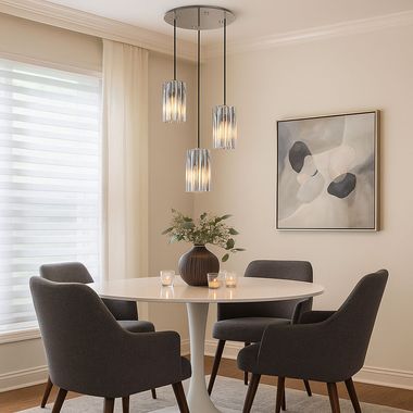 Hängeleuchte, Glas geriffelt, nickel, Metall, H 120 cm