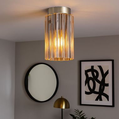 Plafonnier, métal, nickel mat, verre, 1 flamme