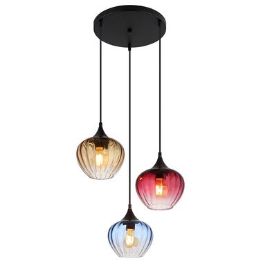 Lampada a sospensione, metallo, vetro rosso ambra blu, H 150 cm