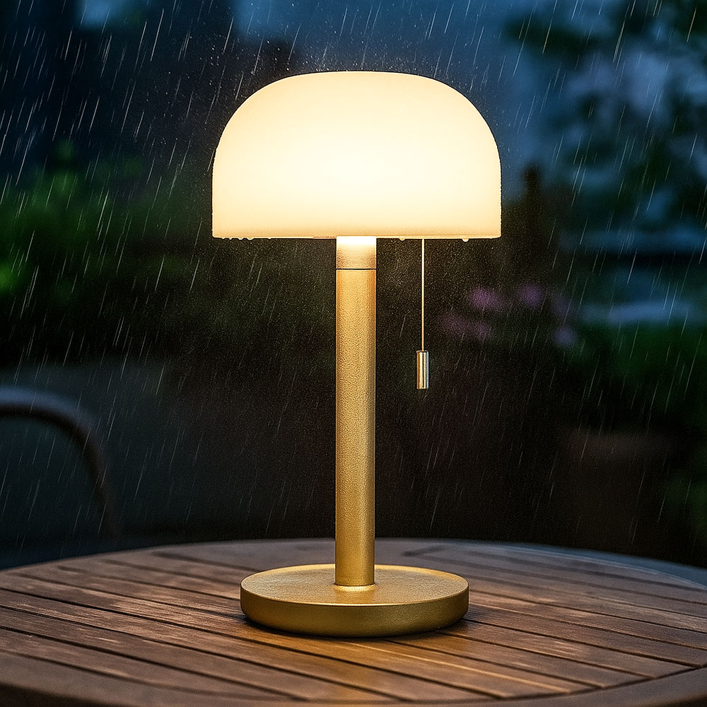 LED Tischleuchte, Bambus messing, opal, IP44, H 28 cm | ETC Shop