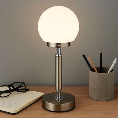 LED table lamp silver, touch dimmer, rechargeable battery, H 28.5 cm