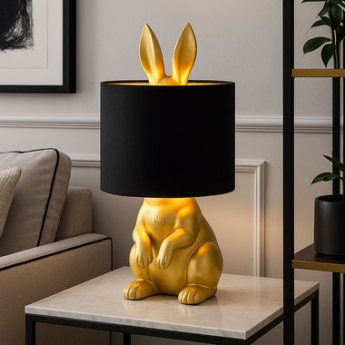 Table lamp, rabbit design, gold, H 41 cm