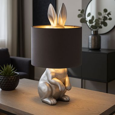 Table lamp, rabbit design, grey, H 41 cm